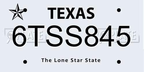 6TSS845 Texas License Plate