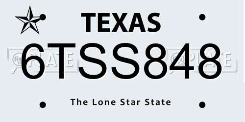 6TSS848 Texas License Plate