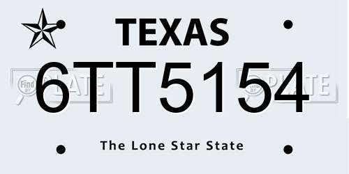 6TT5154 Texas License Plate