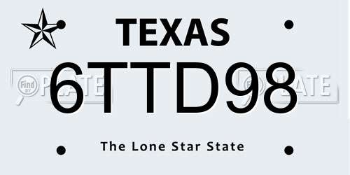 6TTD98 Texas License Plate