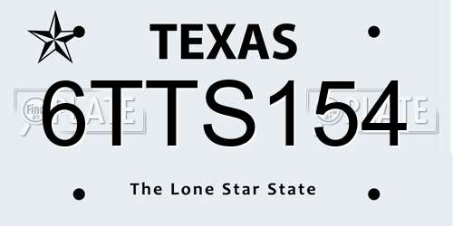 6TTS154 Texas License Plate