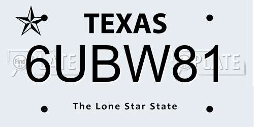 6UBW81 Texas License Plate