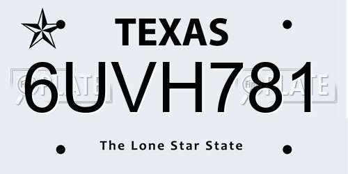 6UVH781 Texas License Plate