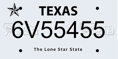 6V55455 Texas License Plate
