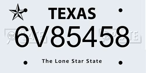 6V85458 Texas License Plate