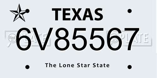 6V85567 Texas License Plate