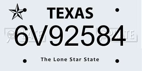 6V92584 Texas License Plate
