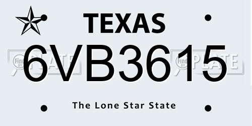 6VB3615 Texas License Plate