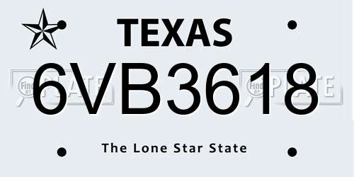 6VB3618 Texas License Plate