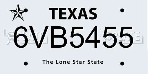 6VB5455 Texas License Plate