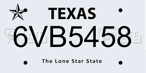 6VB5458 Texas License Plate