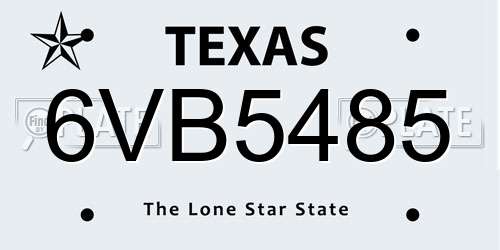 6VB5485 Texas License Plate