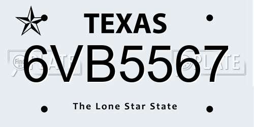 6VB5567 Texas License Plate