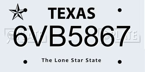 6VB5867 Texas License Plate