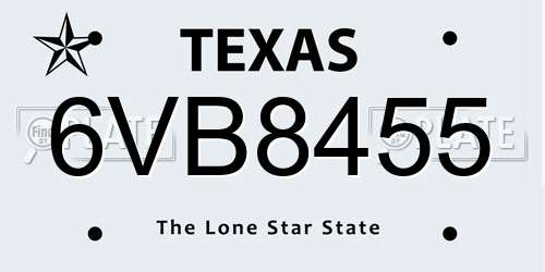 6VB8455 Texas License Plate