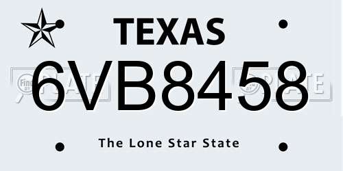 6VB8458 Texas License Plate