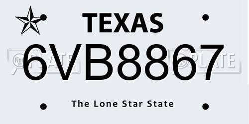 6VB8867 Texas License Plate