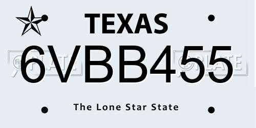 6VBB455 Texas License Plate