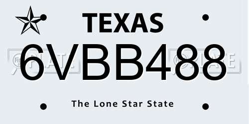 6VBB488 Texas License Plate
