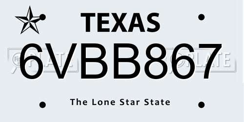 6VBB867 Texas License Plate