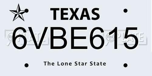 6VBE615 Texas License Plate