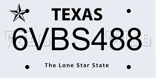 6VBS488 Texas License Plate