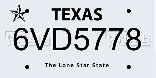 6VD5778 Texas License Plate