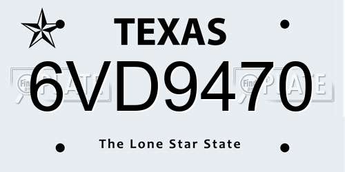 6VD9470 Texas License Plate