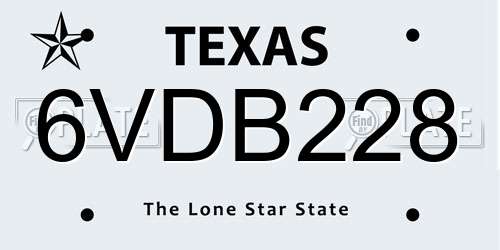 6VDB228 Texas License Plate