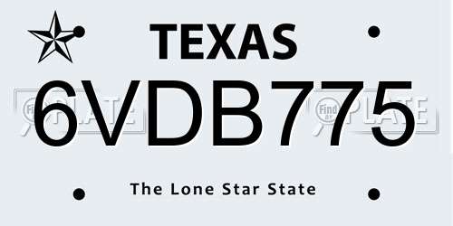 6VDB775 Texas License Plate