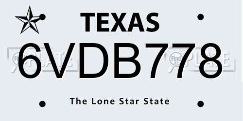 6VDB778 Texas License Plate
