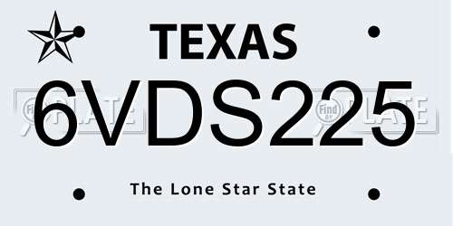 6VDS225 Texas License Plate