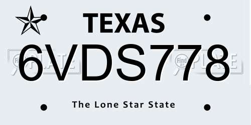6VDS778 Texas License Plate