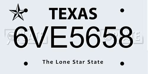 6VE5658 Texas License Plate