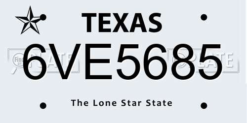 6VE5685 Texas License Plate