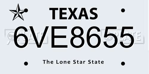 6VE8655 Texas License Plate