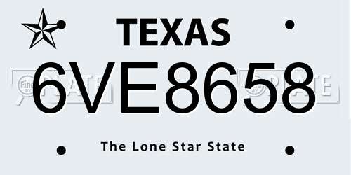 6VE8658 Texas License Plate