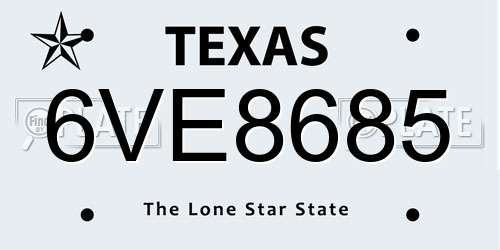 6VE8685 Texas License Plate