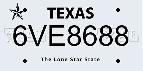 6VE8688 Texas License Plate
