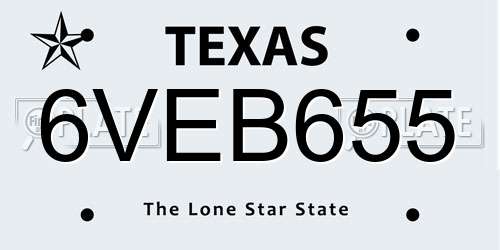 6VEB655 Texas License Plate