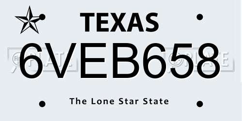 6VEB658 Texas License Plate