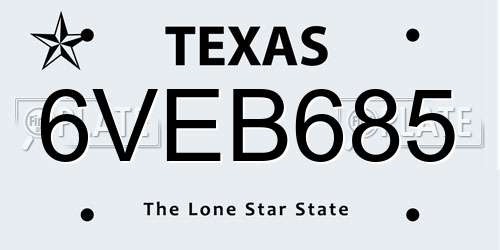 6VEB685 Texas License Plate