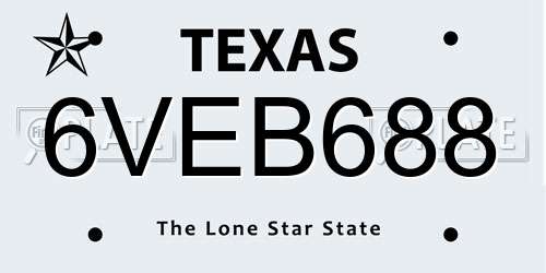6VEB688 Texas License Plate
