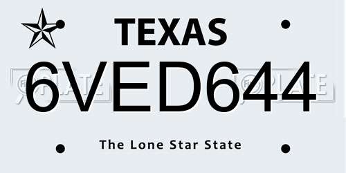 6VED644 Texas License Plate