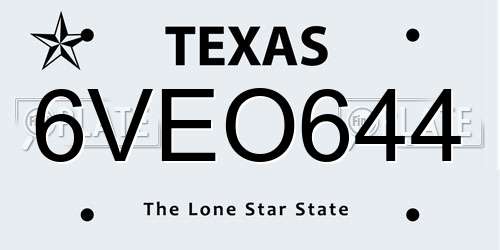 6VEO644 Texas License Plate