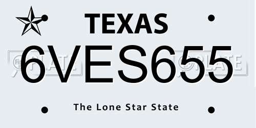 6VES655 Texas License Plate