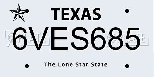 6VES685 Texas License Plate