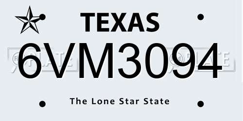 6VM3094 Texas License Plate