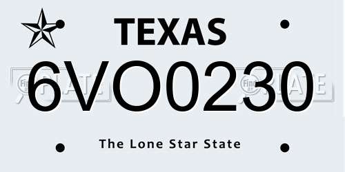 6VO0230 Texas License Plate