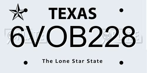 6VOB228 Texas License Plate